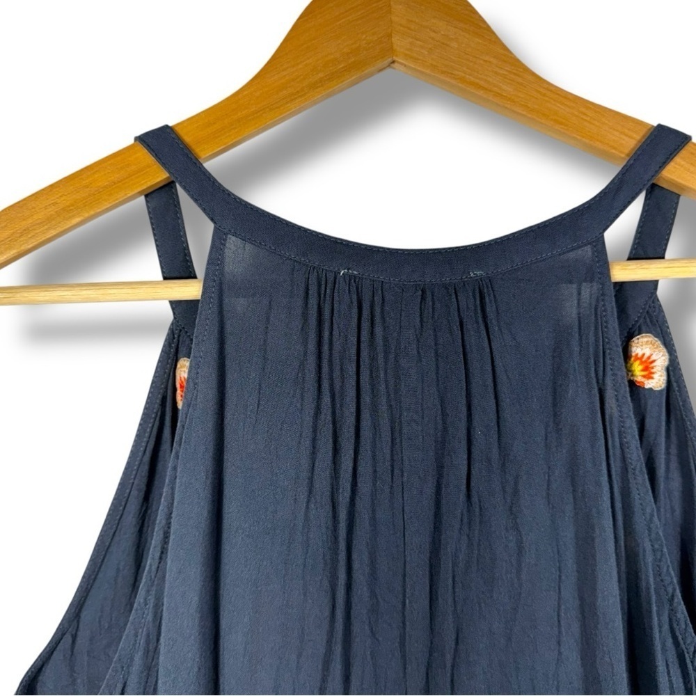 Andree By Unit High Neck Embroidered Tie Neck Tank, Midnight Blue, Size Medium - Picture 9 of 11